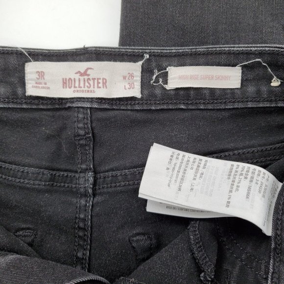 Hollister Distressed Black High Rise Super Skinny‎ Jeans Womens Size 3R W26 L30 - Picture 6 of 7